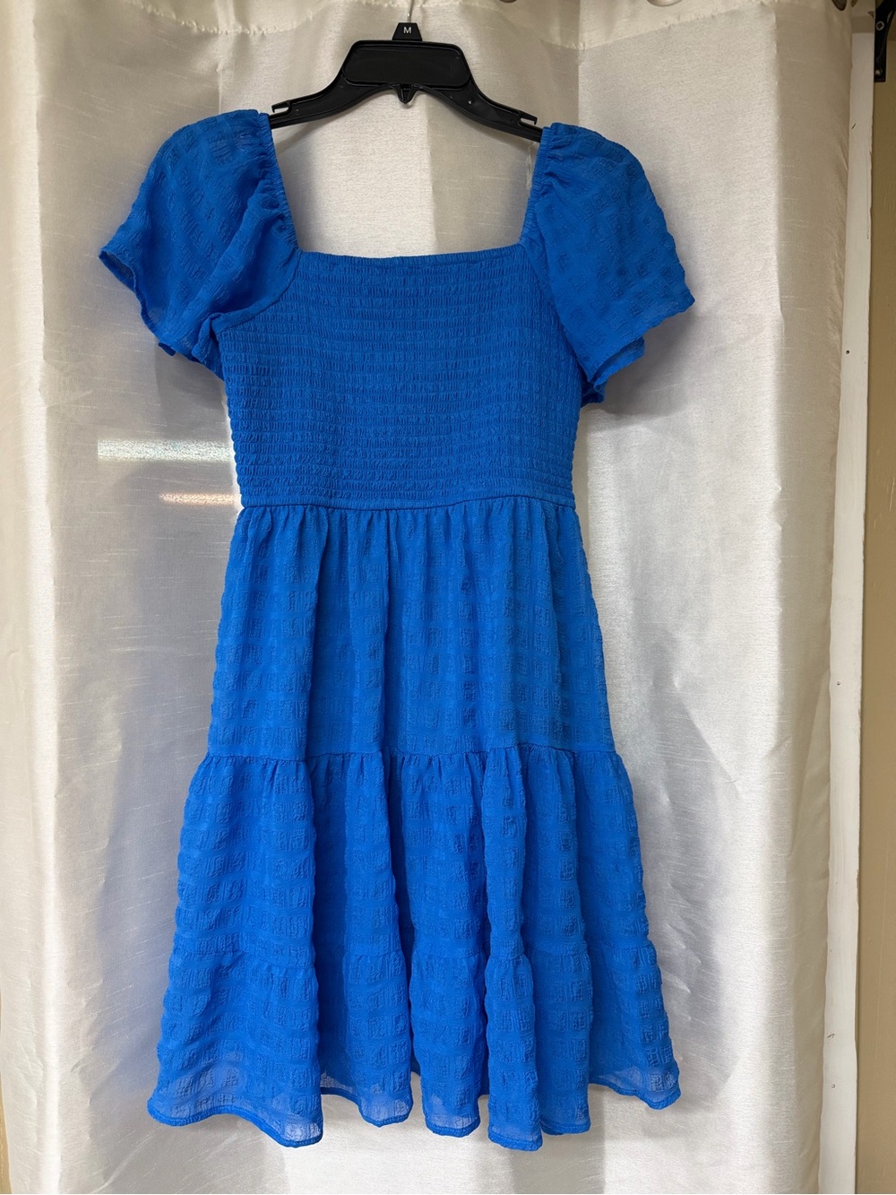 Rewind Royal Blue Square Neck Tiered Smocked Dress